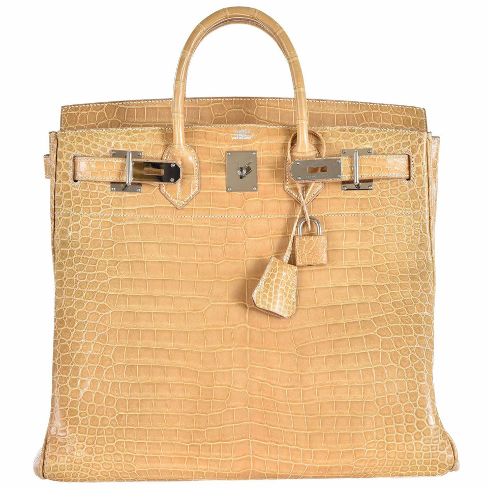 Hermes Birkin 40 HAC Poussiere Porosus Crocodile Beige Palladium Hardware
