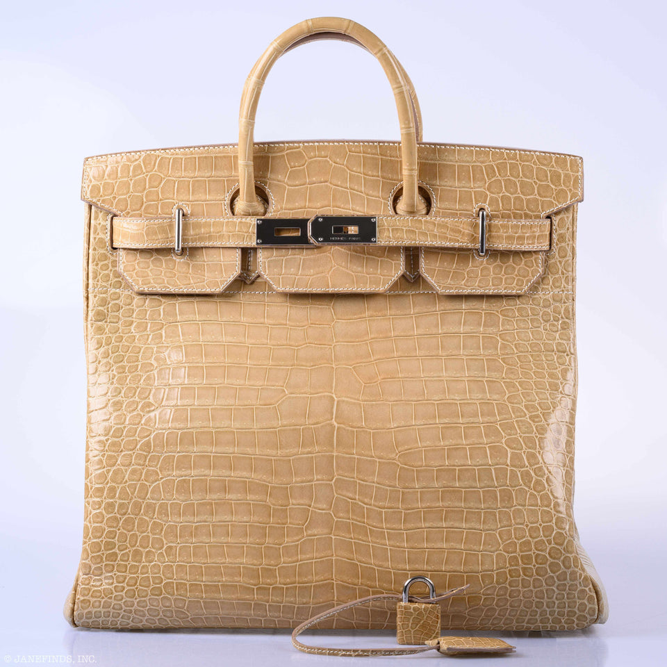 Hermes Birkin 40 HAC Poussiere Porosus Crocodile Palladium Hardware - 2006