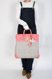 Hermes Birkin 40 HAC Rose Azalée Evercolor leather and Gris Clair Wool Toudou Palladium Hardware
