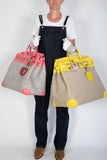 Hermes Birkin 40 HAC Rose Azalée Evercolor leather and Gris Clair Wool Toudou Palladium Hardware