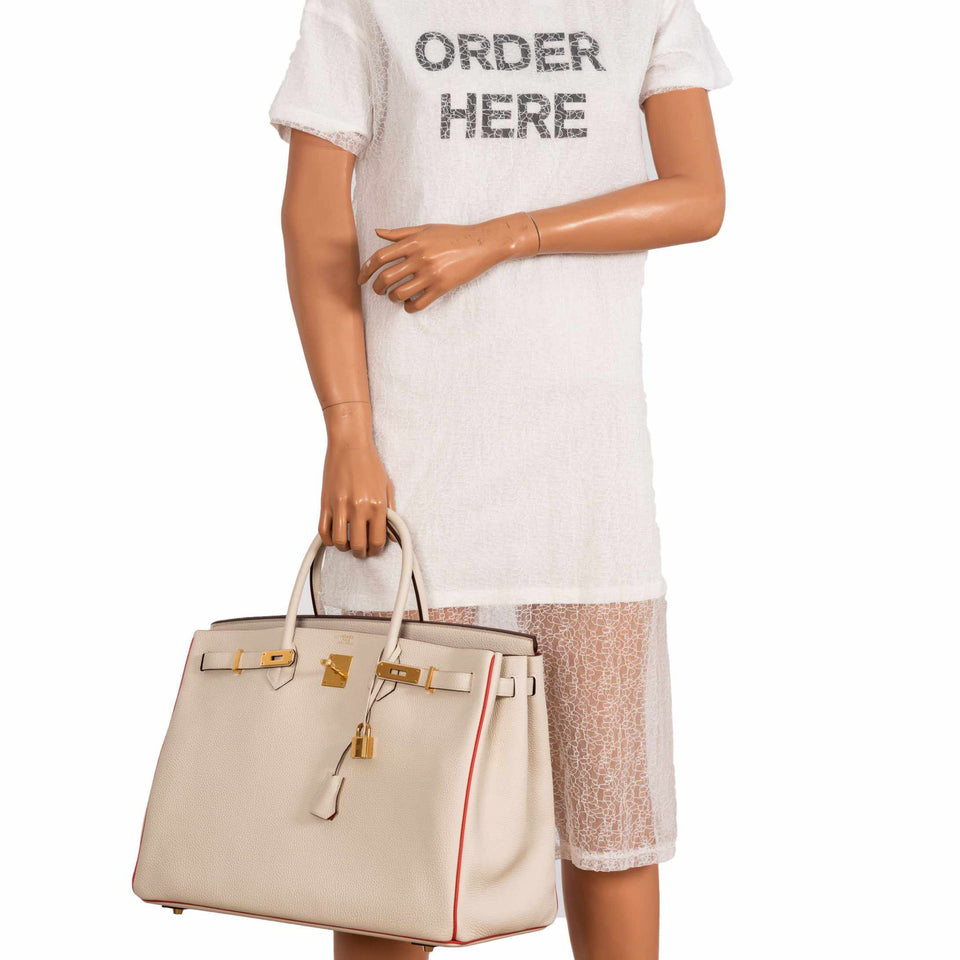 Hermes Birkin 40 HSS Craie And Vermillion Red Togo Gold Hardware