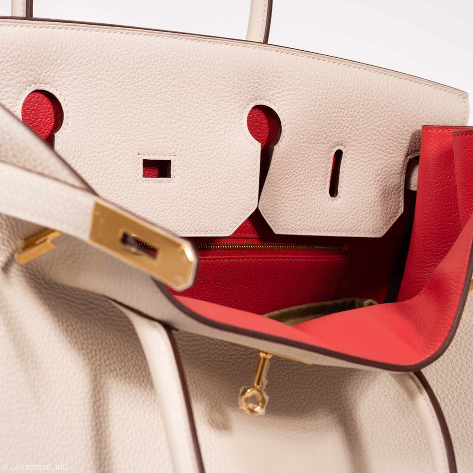 Hermes Birkin 40 HSS Craie And Vermillion Red Togo Gold Hardware
