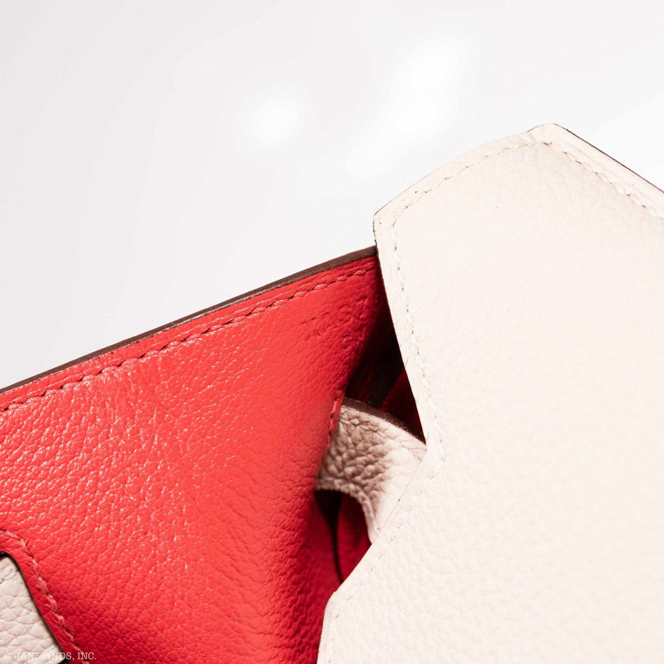 Hermes Birkin 40 HSS Craie And Vermillion Red Togo Gold Hardware