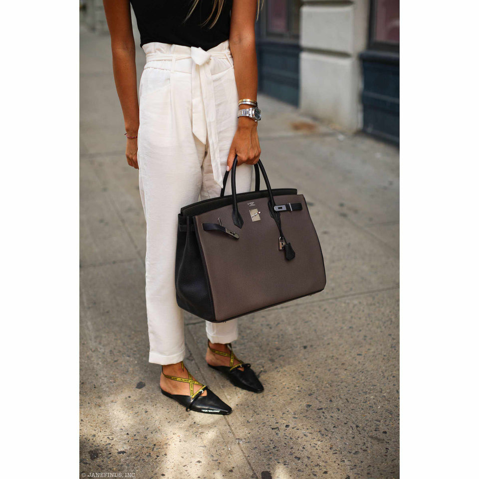 Hermes Birkin 40 HSS Etain Vert Fonce And Black Togo Palladium Hardware