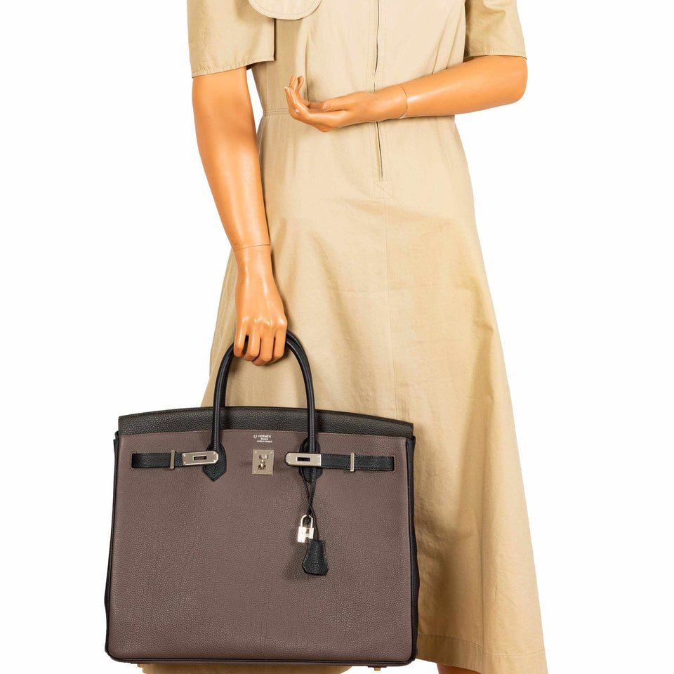 Hermes Birkin 40 HSS Etain Vert Fonce And Black Togo Palladium Hardware