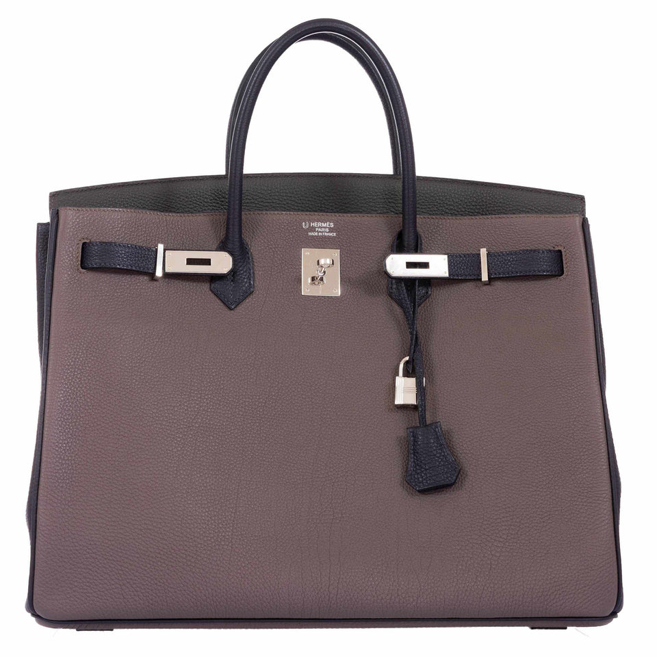 Hermes Birkin 40 HSS Etain Vert Fonce And Black Togo Palladium Hardware