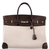 Hermes Birkin 40 Havane Matte Porosus Crocodile & Toile Brushed Palladium Hardware