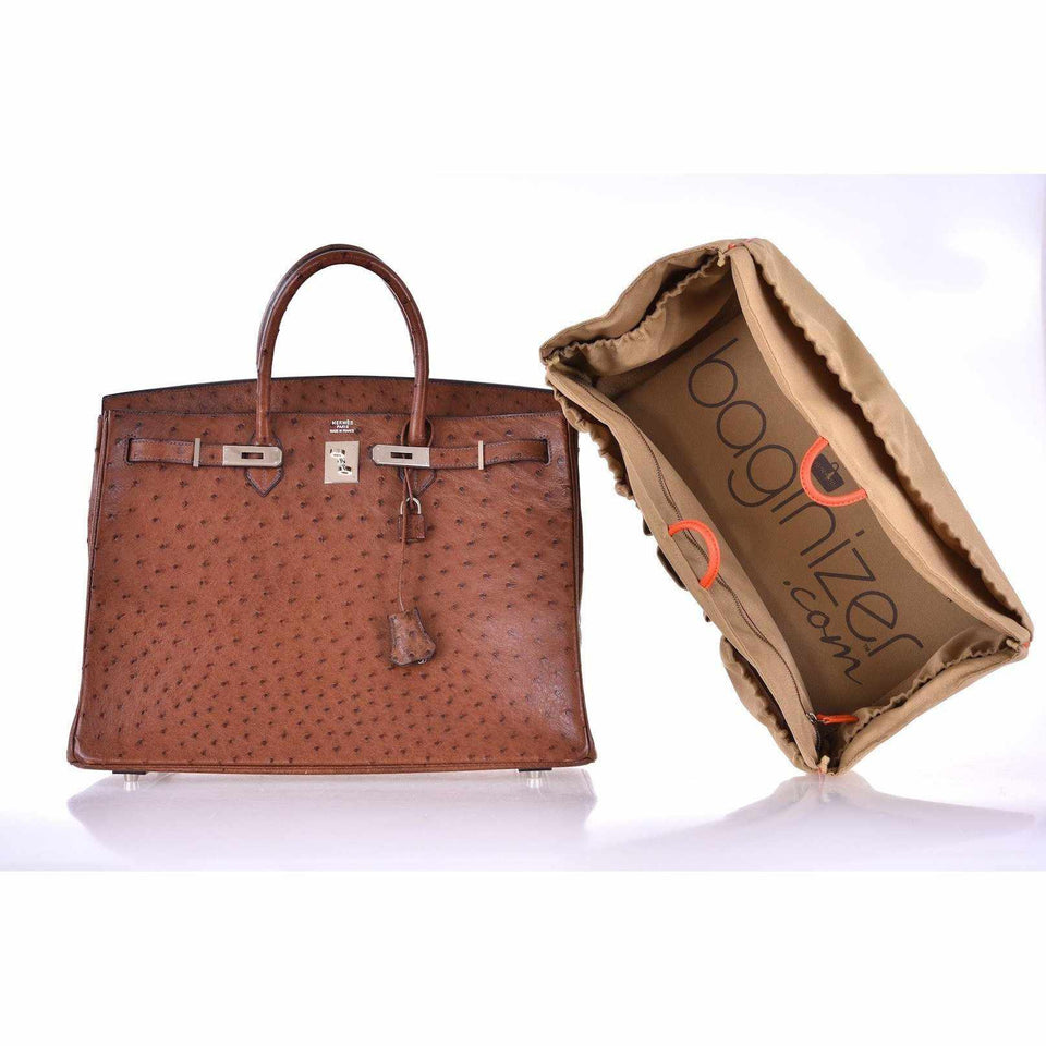 Hermes Birkin 40 Noisette Chevre Leather Beige Ostrich Palladium Hardware