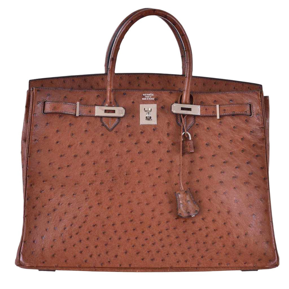 Hermes Birkin 40 Noisette Chevre Leather Beige Ostrich Palladium Hardware