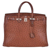 Hermes Birkin 40 Noisette Chevre Leather Beige Ostrich Palladium Hardware