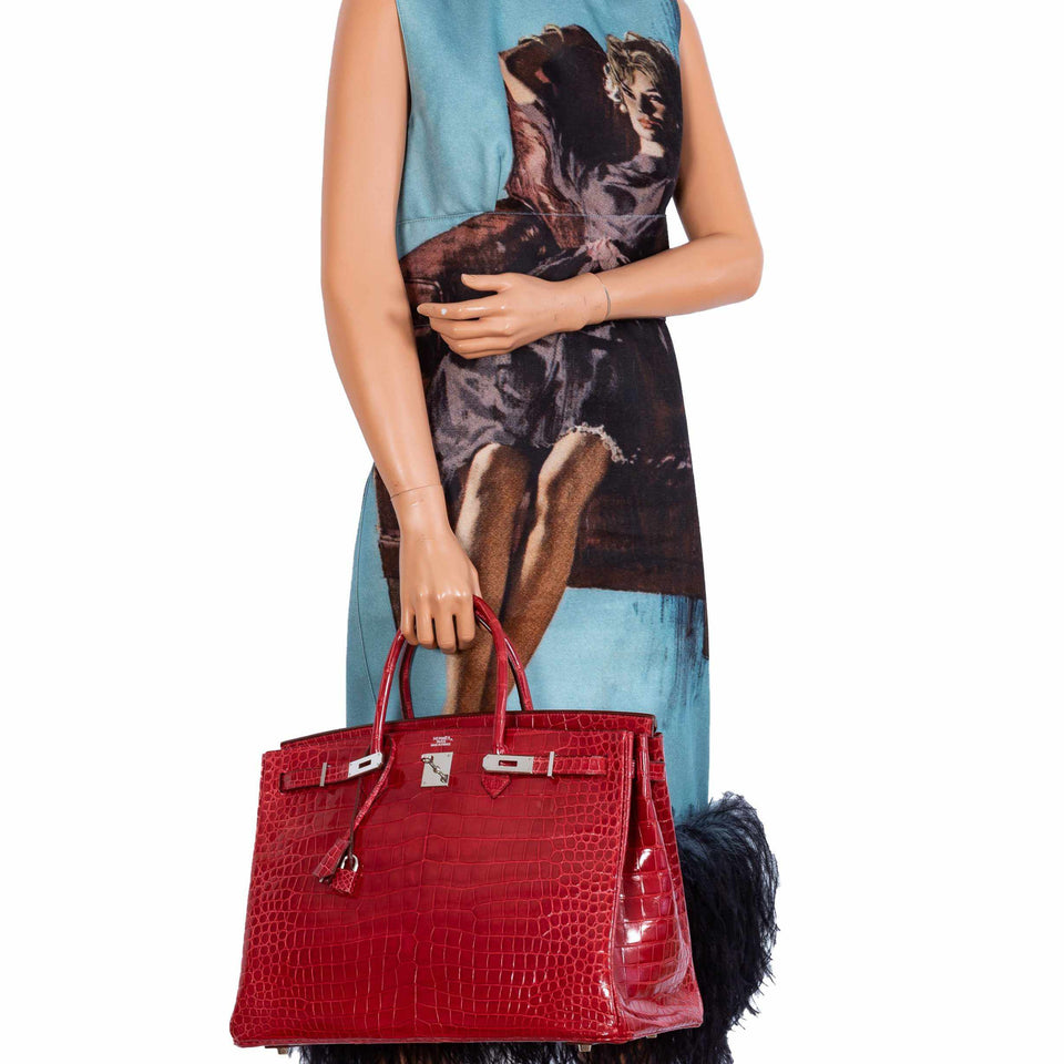 Hermes Birkin 40 Red Braise Porosus Crocodile Palladium Hardware