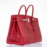 Hermes Birkin 40 Red Braise Porosus Crocodile Palladium Hardware