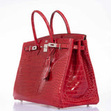Hermes Birkin 40 Red Braise Porosus Crocodile Palladium Hardware