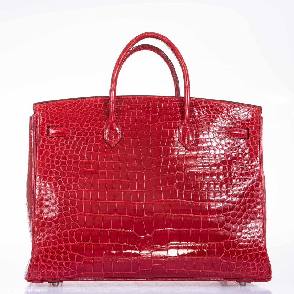 Hermes Birkin 40 Red Braise Porosus Crocodile Palladium Hardware