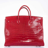 Hermes Birkin 40 Red Braise Porosus Crocodile Palladium Hardware