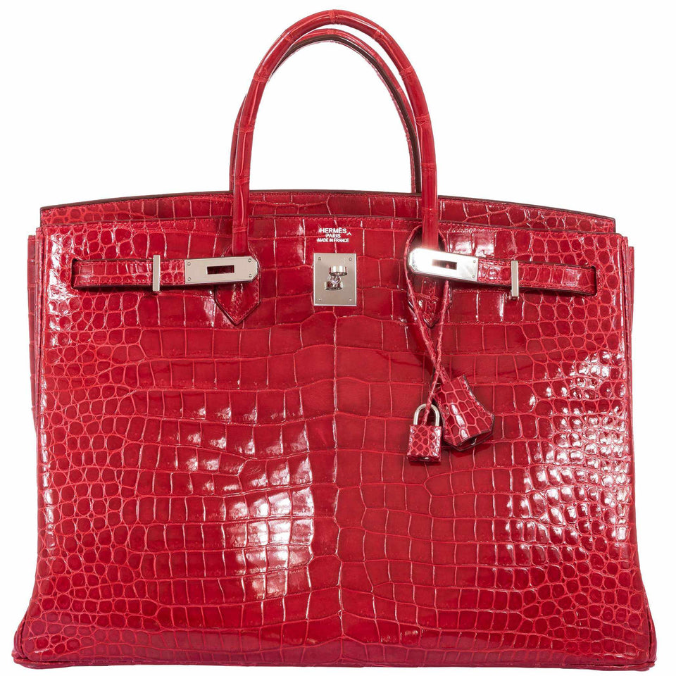 Hermes Birkin 40 Red Braise Porosus Crocodile Palladium Hardware