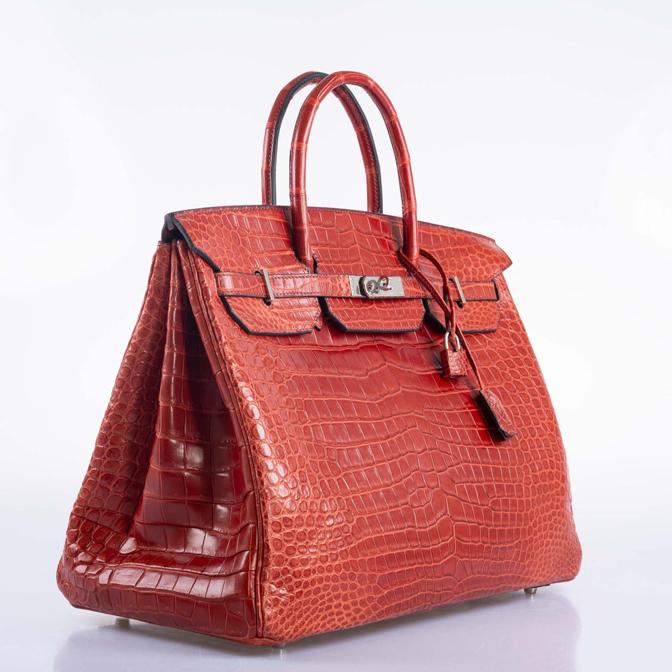 Hermes Birkin 40 Rouge H Matte Porosus Crocodile with Palladium Hardware
