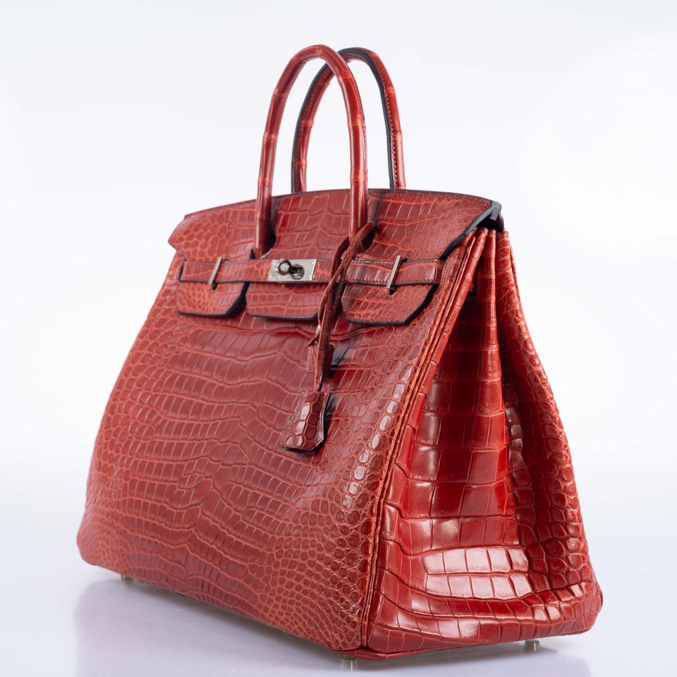 Hermes Birkin 40 Rouge H Matte Porosus Crocodile with Palladium Hardware