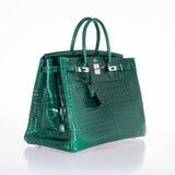 Hermes Birkin 40 Vert Emerald Porosus Crocodile Palladium Hardware