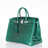 Hermes Birkin 40 Vert Emerald Porosus Crocodile Palladium Hardware
