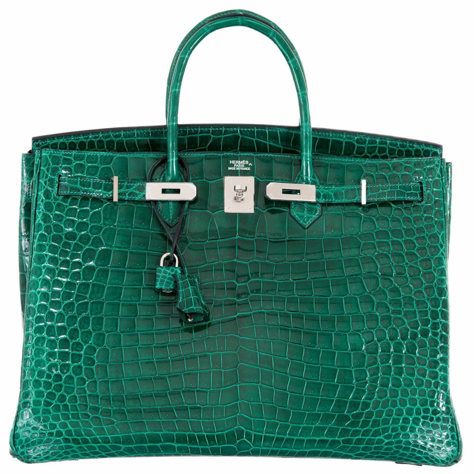 Hermes Birkin 40 Vert Emerald Porosus Crocodile Palladium Hardware