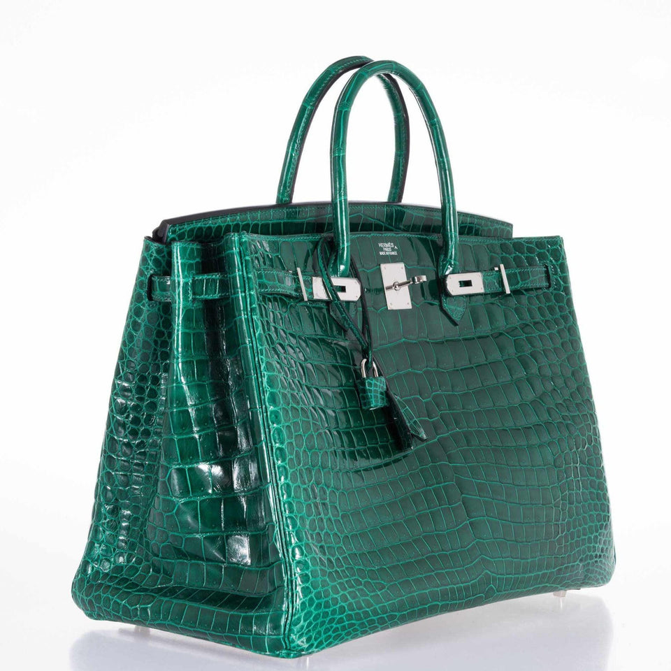Hermes Birkin 40 Vert Emeraude (Emerald) Porosus Crocodile Palladium Hardware