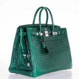 Hermes Birkin 40 Vert Emeraude (Emerald) Porosus Crocodile Palladium Hardware
