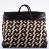 Hermes Birkin 50 HAC 1985 Ligne Ulysse Marron Fonce, Toile "H" Pattern Gilt Metal Hardware