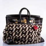 Hermes Birkin 50 HAC 1985 Ligne Ulysse Marron Fonce, Toile "H" Pattern Gilt Metal Hardware