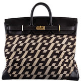Hermes Birkin 50 HAC 1985 Ligne Ulysse Marron Fonce, Toile "H" Pattern Gilt Metal Hardware