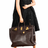 Hermes Birkin 50 HAC Ebene Porosus Crocodile Bronze Hardware