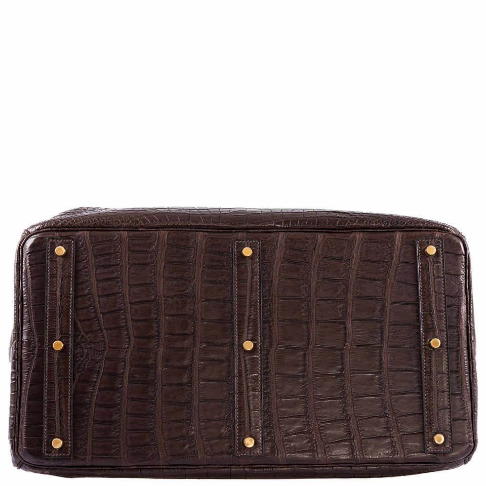 Hermes Birkin 50 HAC Ebene Porosus Crocodile Bronze Hardware