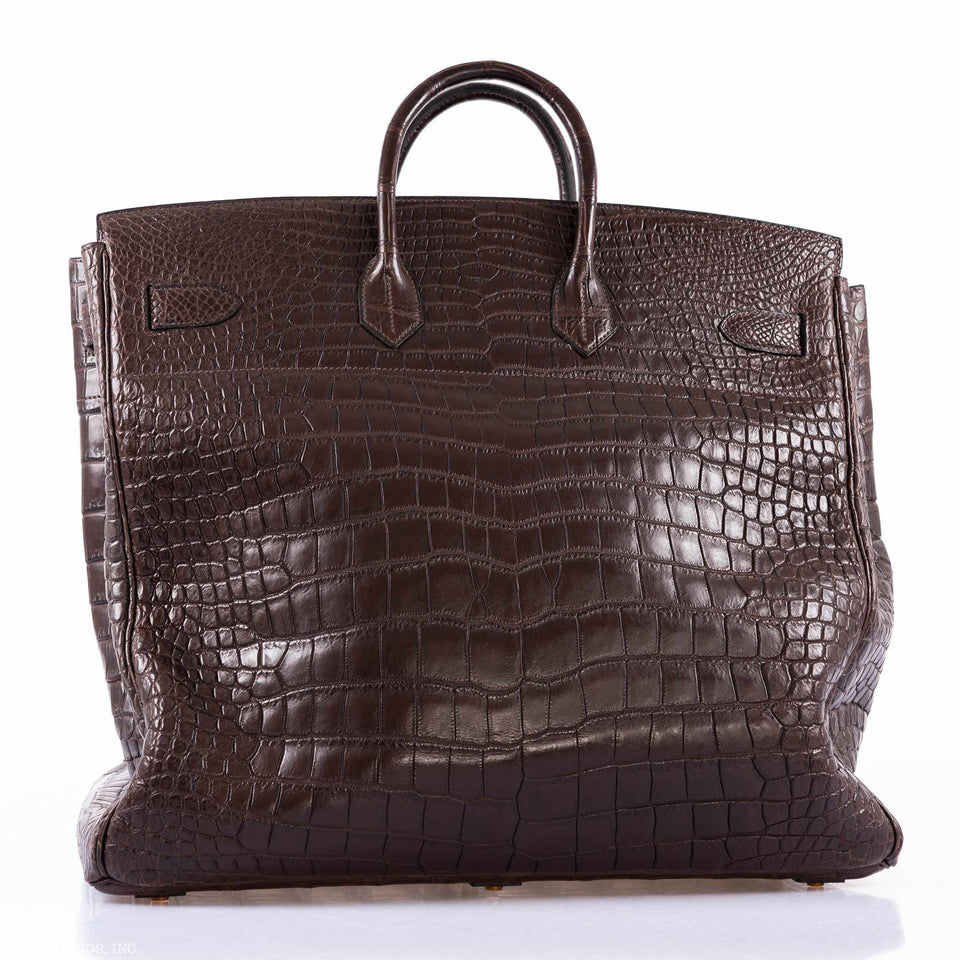 Hermes Birkin 50 HAC Ebene Porosus Crocodile Bronze Hardware