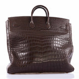 Hermes Birkin 50 HAC Ebene Porosus Crocodile Bronze Hardware