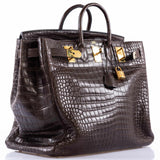 Hermes Birkin 50 HAC Ebene Porosus Crocodile Bronze Hardware