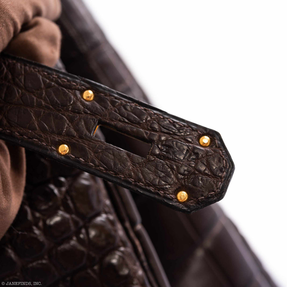 Hermes Birkin 50 HAC Ebene Porosus Crocodile Bronze Hardware