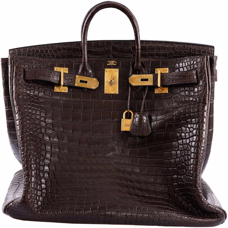 Hermes Birkin 50 HAC Ebene Porosus Crocodile Bronze Hardware