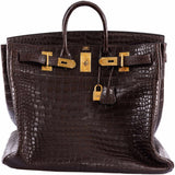 Hermes Birkin 50 HAC Ebene Porosus Crocodile Bronze Hardware