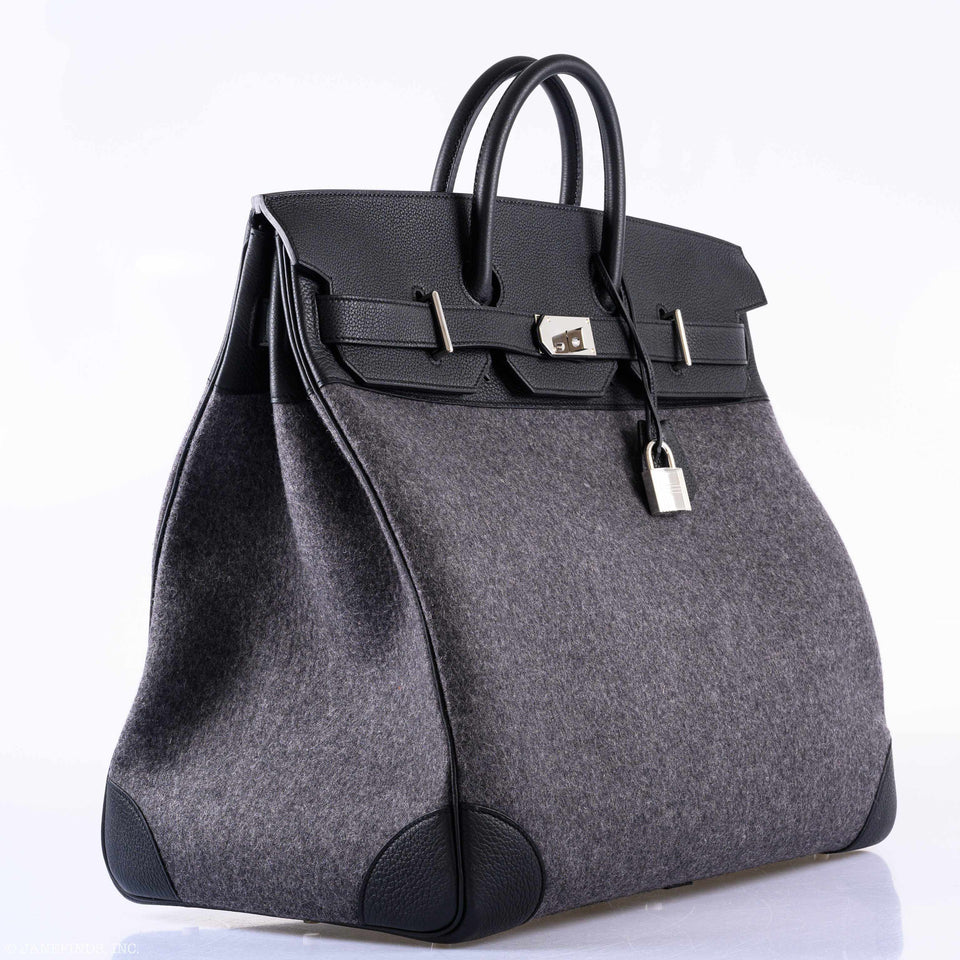 Hermes Birkin 50 HAC Gray Feutre Wool & Black Togo Leather Palladium Hardware - 2017, A