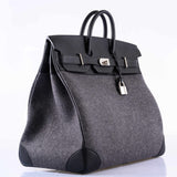 Hermes Birkin 50 HAC Gray Feutre Wool & Black Togo Leather Palladium Hardware - 2017, A