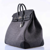 Hermes Birkin 50 HAC Gray Feutre Wool & Black Togo Leather Palladium Hardware - 2017, A