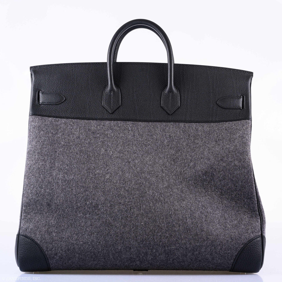 Hermes Birkin 50 HAC Gray Feutre Wool & Black Togo Leather Palladium Hardware - 2017, A