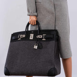 Hermes Birkin 50 HAC Gray Feutre Wool & Black Togo Leather Palladium Hardware - 2017, A