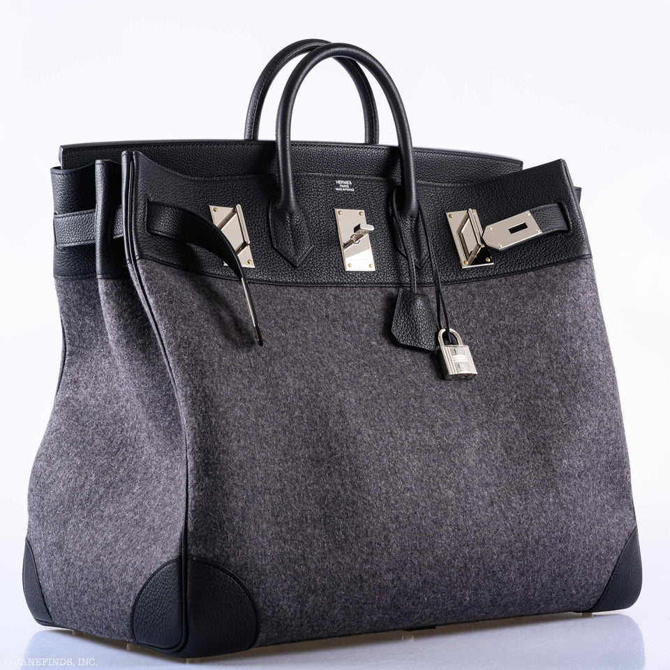 Hermes Birkin 50 HAC Gray Feutre Wool & Black Togo Leather Palladium Hardware - 2017, A