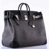 Hermes Birkin 50 HAC Gray Feutre Wool & Black Togo Leather Palladium Hardware - 2017, A