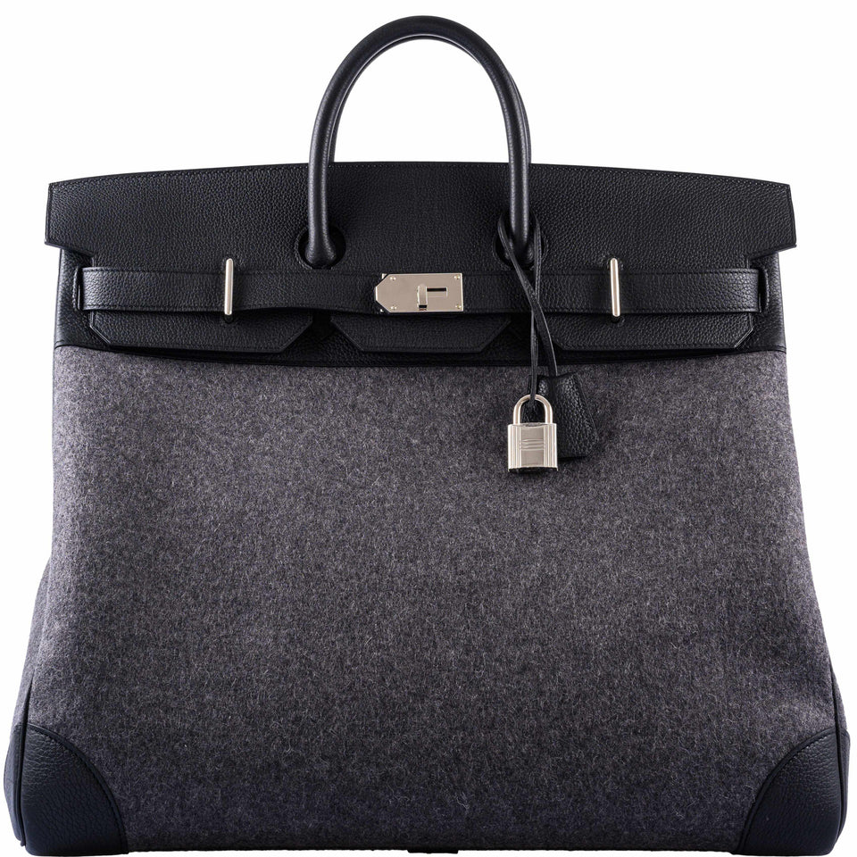 Hermes Birkin 50 HAC Gray Feutre Wool & Black Togo Leather Palladium Hardware - 2017, A