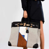 Hermes Birkin 50 HAC Toile Suede And Swift Brushed Gold Hardware Runway