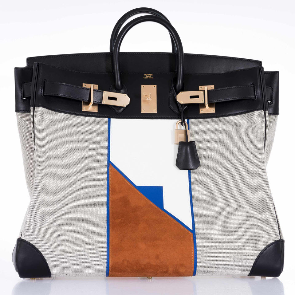 Hermes Birkin 50 HAC Toile Suede And Swift Brushed Gold Hardware Runway