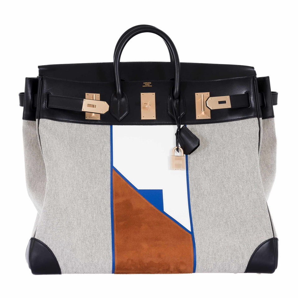 Hermes Birkin 50 HAC Toile Suede And Swift Brushed Gold Hardware Runway