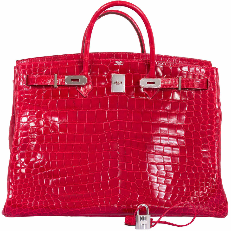 Hermes Birkin 50 Shiny Braise Porosus Crocodile Palladium Hardware